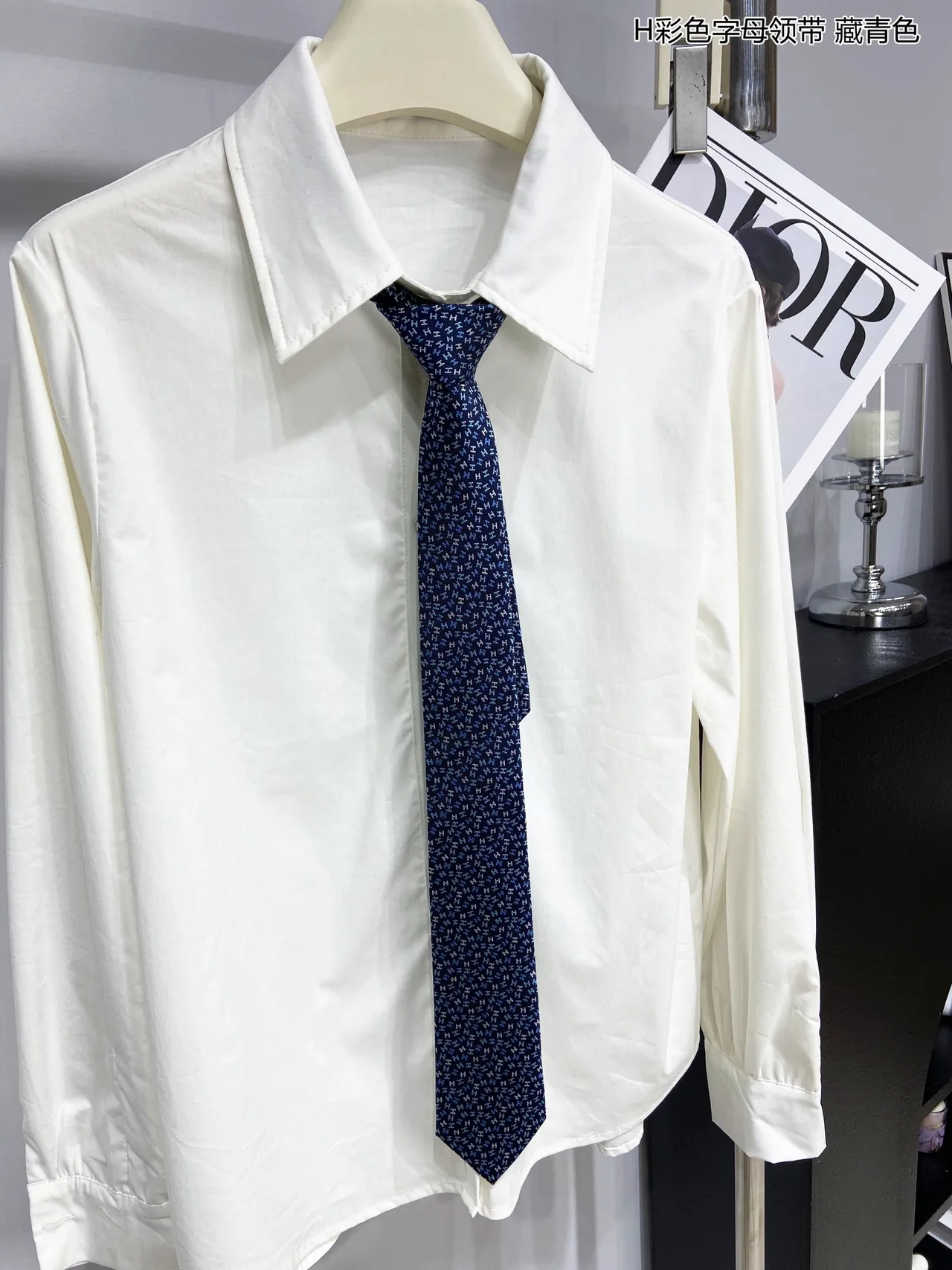 Hermès H Monogram Navy Blue Necktie 8