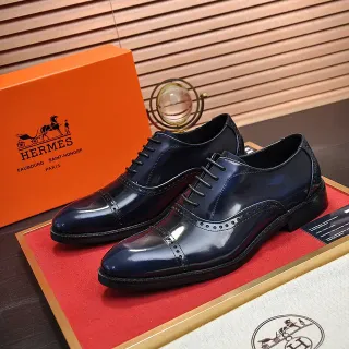 Hermès নেভি ব্ল্যাক ক্যাপ টু ফুল ব্রোগ অক্সফোর্ড জুতো