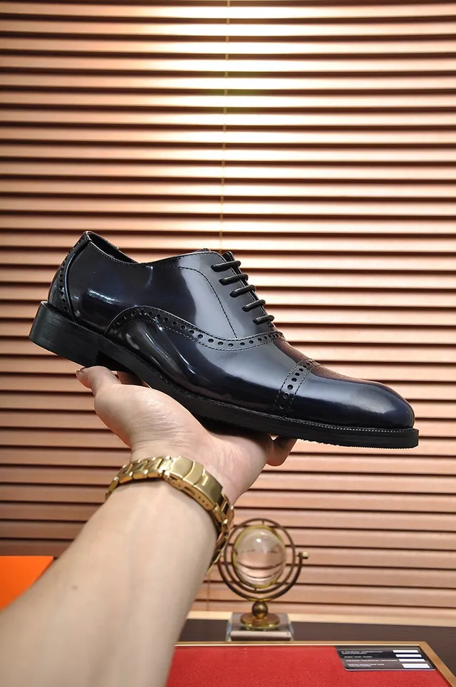 Hermès Navy Black Cap-Toe Full-Brogue Oxford Shoes 5
