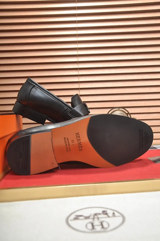 Hermès Oran Cuir Noir Boucle H Mocassins 3