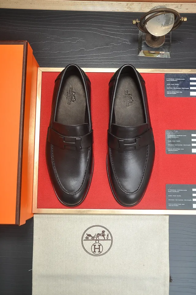 Hermès Oran Cuir Noir Boucle H Mocassins 5
