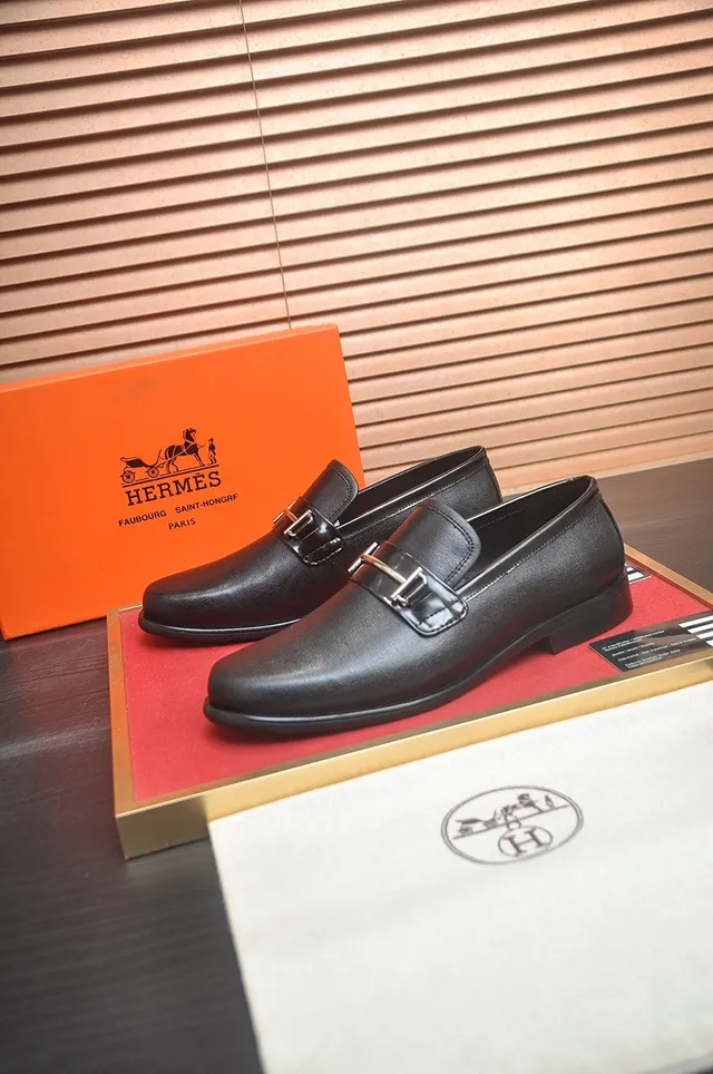 Hermès Oran Black Leather Horsebit Loafers 3