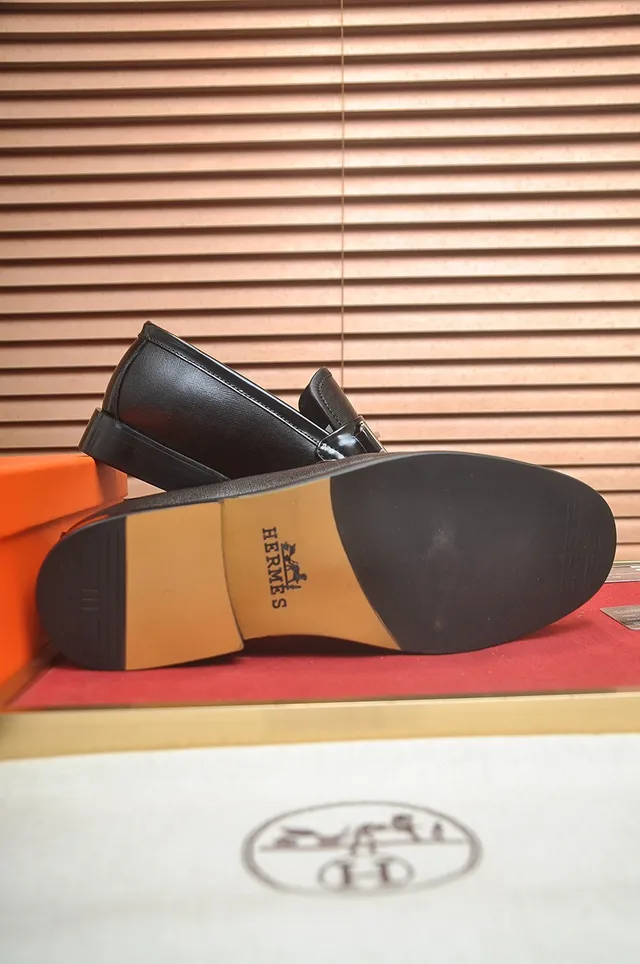 Hermès Oran Black Leather Horsebit Loafers 7