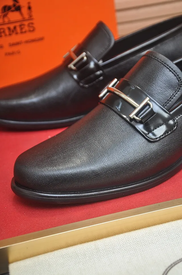 Hermès Oran Black Leather Horsebit Loafers 8