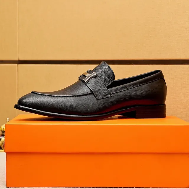 Hermès Oran Black Textured Leather H-Buckle Loafers 4