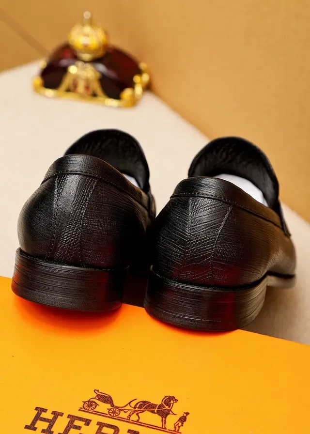 Hermès Oran Black Textured Leather H-Buckle Loafers 6