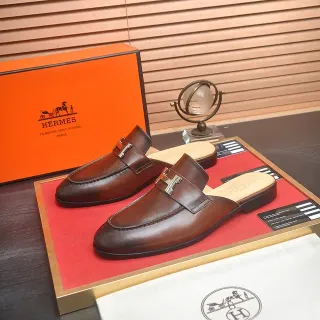 爱马仕 Oran 棕米色 皮革 H-Buckle 硬件 乐福鞋