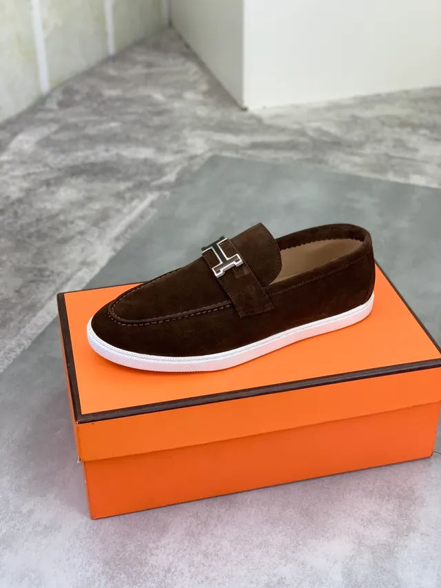 Hermès Oran বাদামি স্যুড H-Buckle লোফার 4