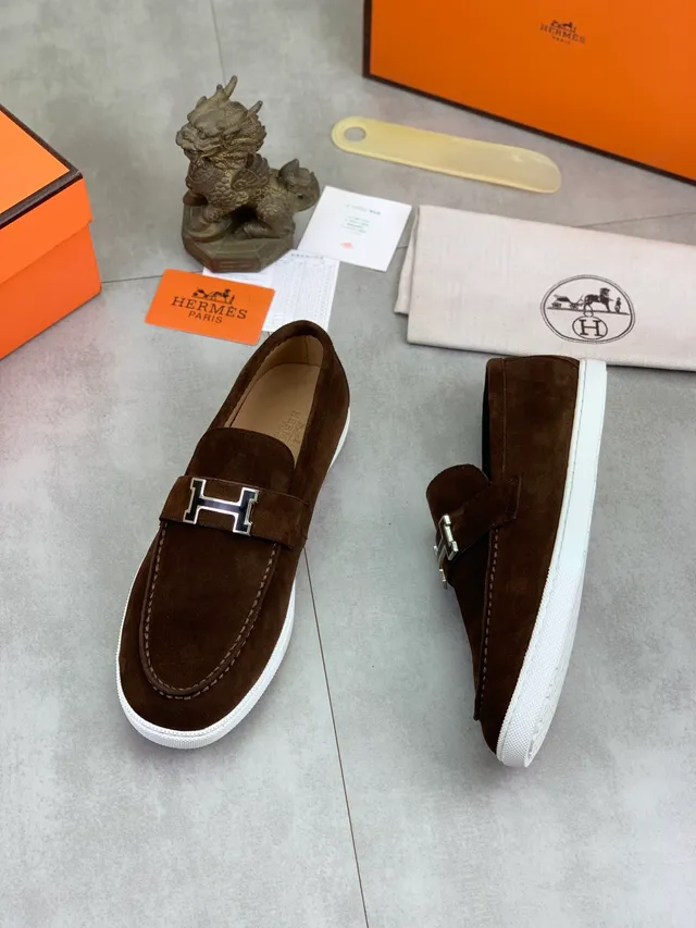 Hermès Oran বাদামি স্যুড H-Buckle লোফার 5