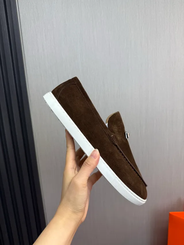 Hermès Oran Brown White Suede Upper H-Buckle Hardware Loafer 8
