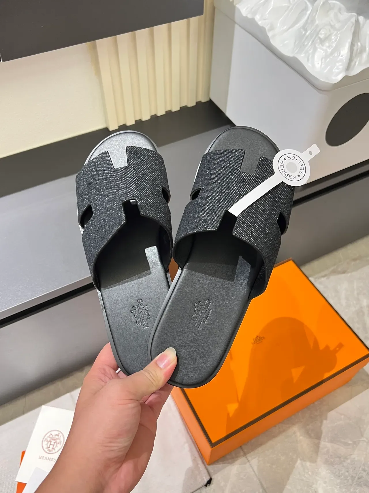Sandálias Hermès Oran Denim H-Strap 9
