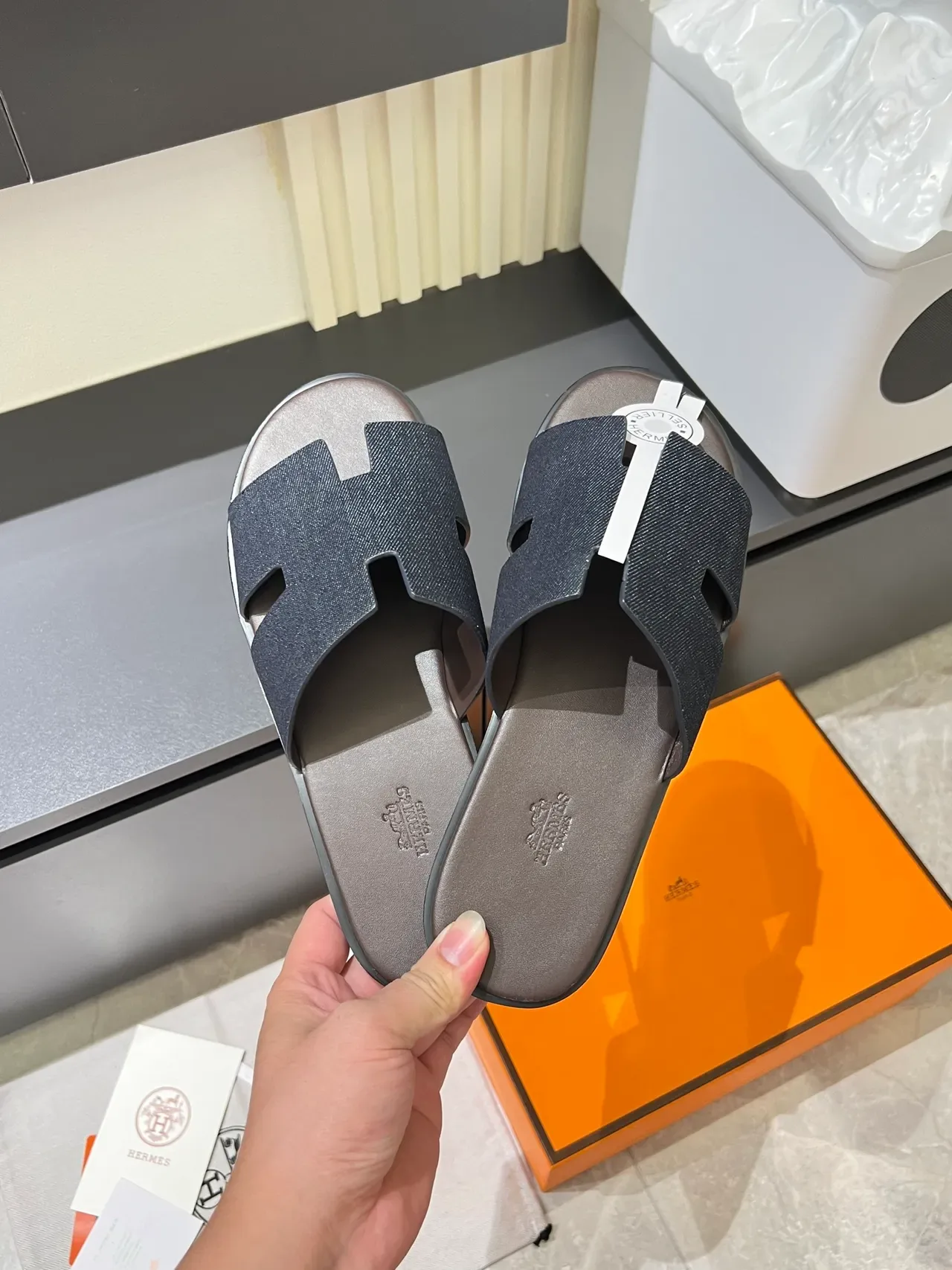 Sandálias Hermès Oran Denim H-Strap 10