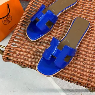 Hermès Oran Sandálias H-Strap Azul Brilhante
