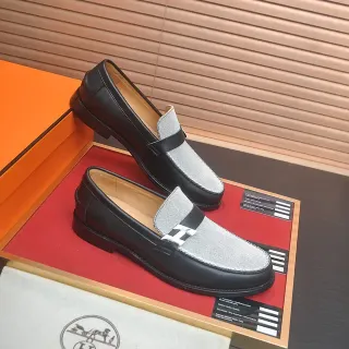 Hermès Oran 黑色银色网面乐福鞋