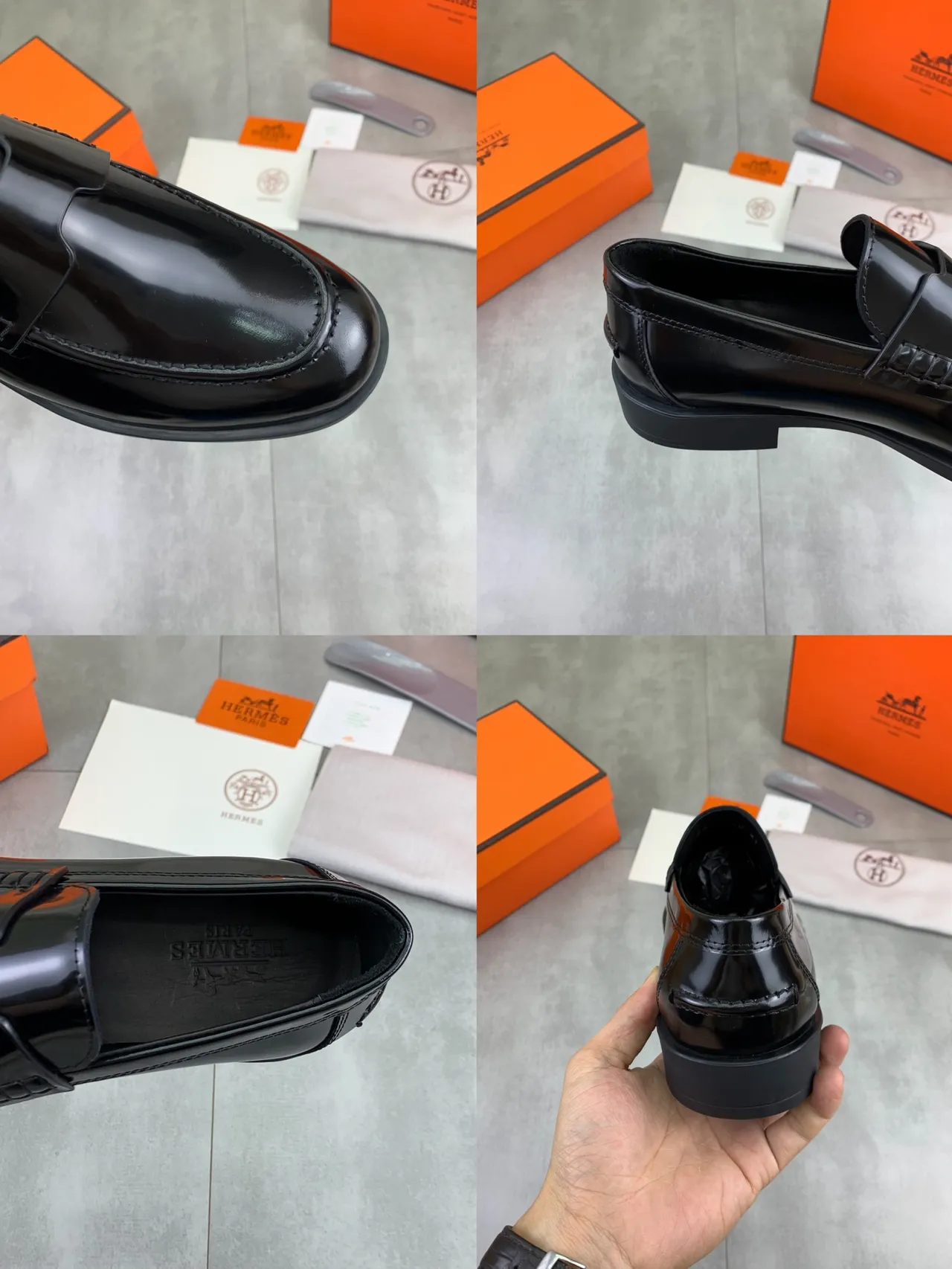 Hermès Oran Loafer mocassins en cuir patenté noir 2