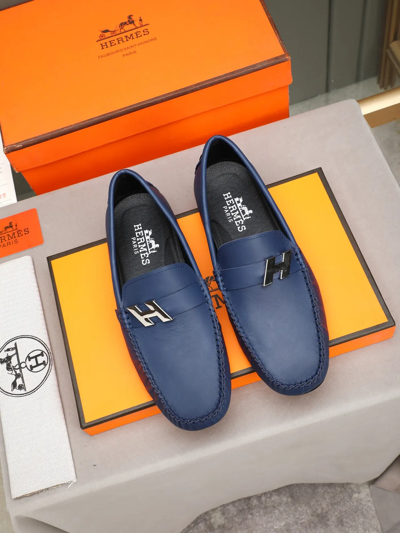 Hermès Oran Mocasim Couro Azul Marinho Mocasins 2