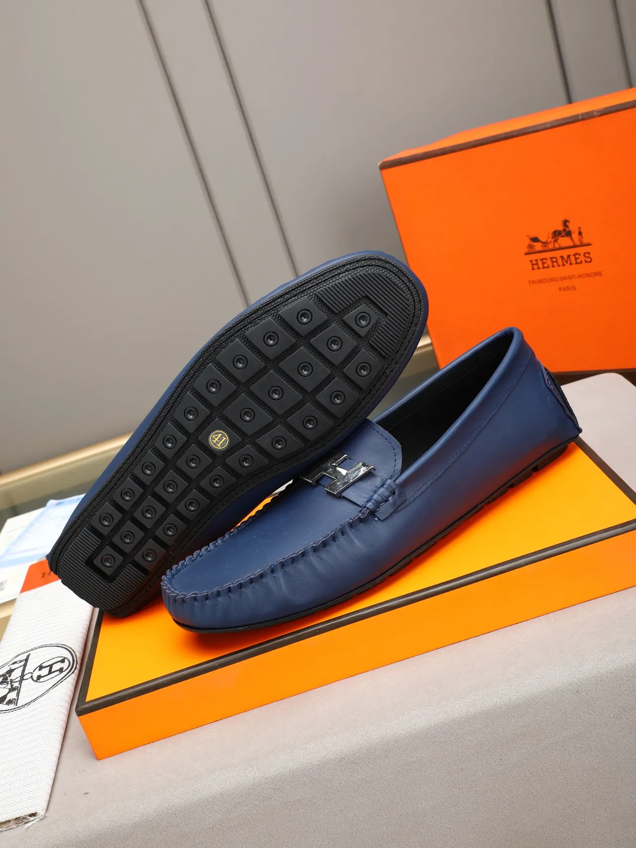 Hermès Oran Mocasim Couro Azul Marinho Mocasins 4