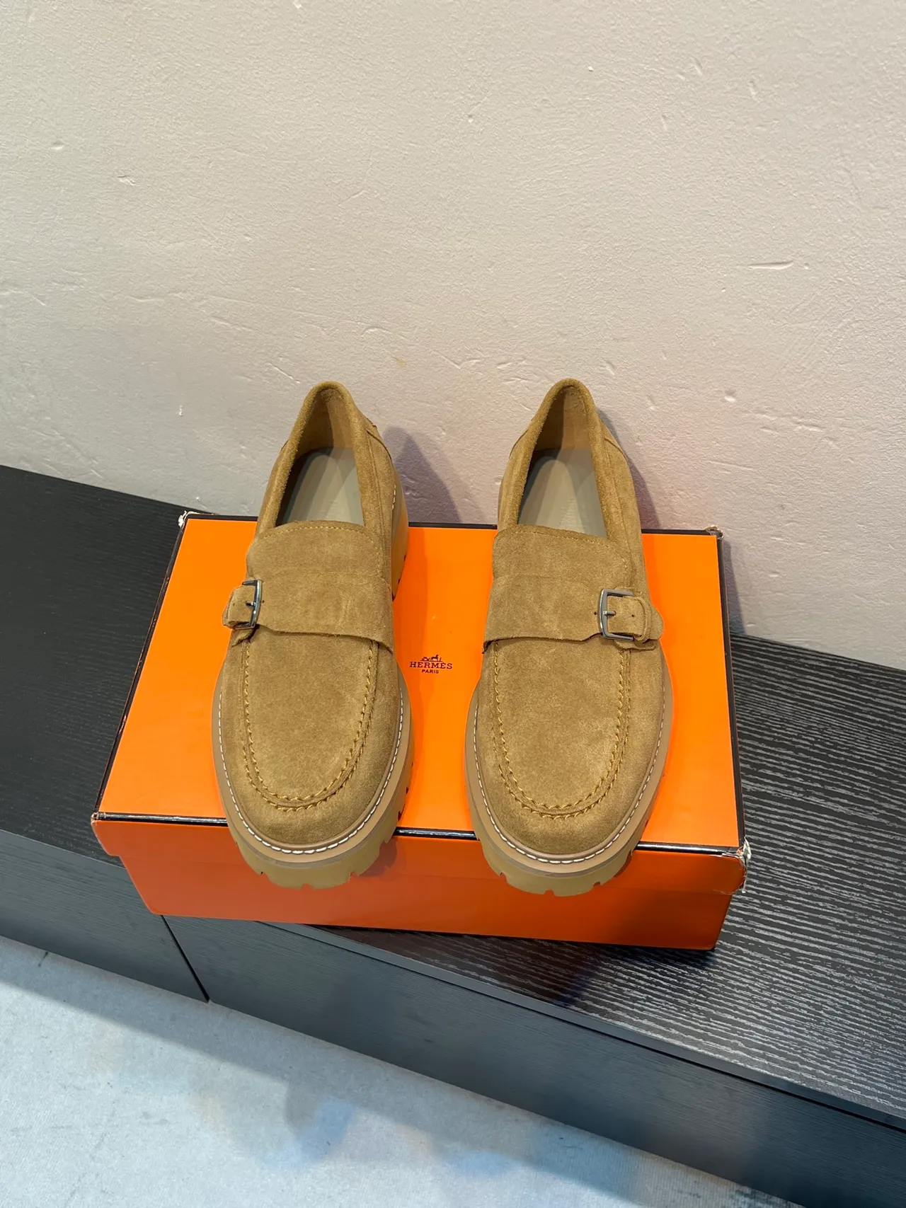 Hermès Oran Loafer Tan Suede Buckle Strap Loafer 2