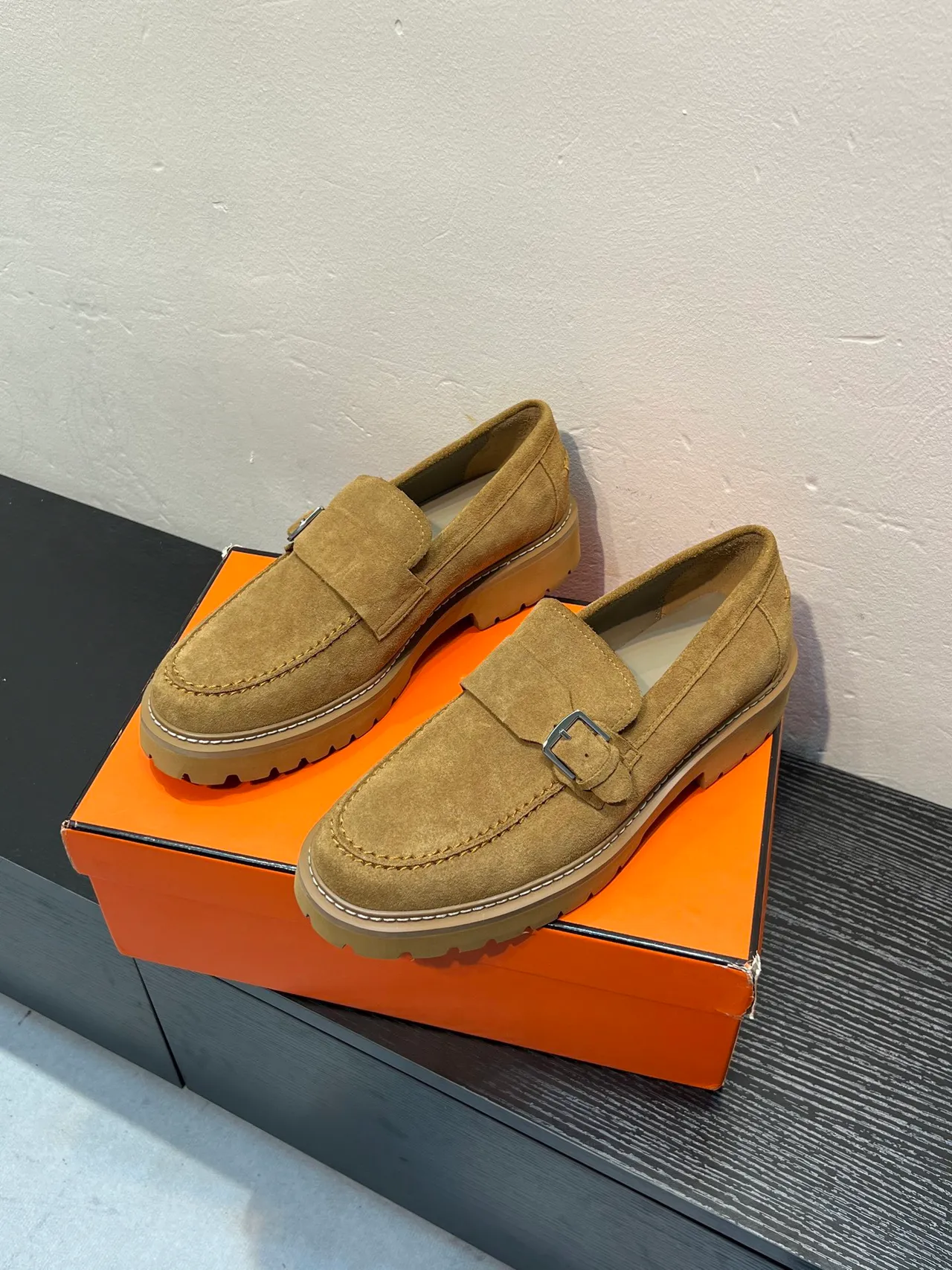 Hermès Oran Loafer Tan Suede Buckle Strap Loafer 3