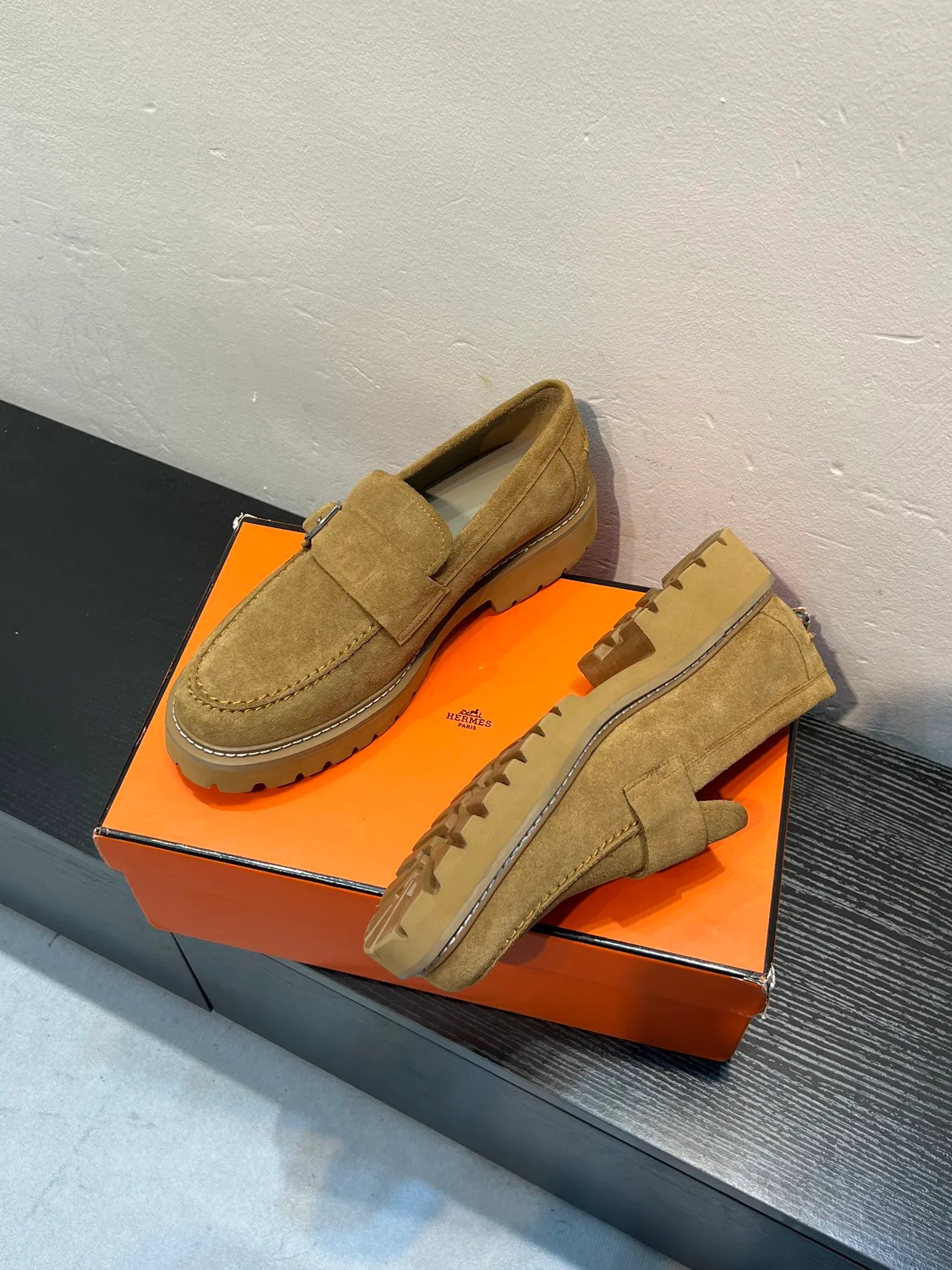 Hermès Oran Loafer Tan Suede Buckle Strap Loafer 4