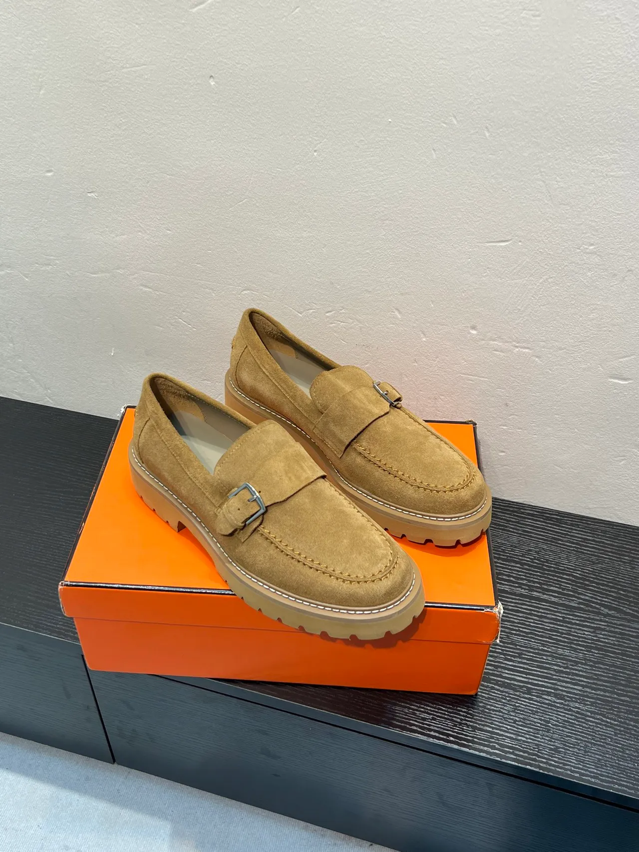Hermès Oran Loafer Tan Suede Buckle Strap Loafer 5