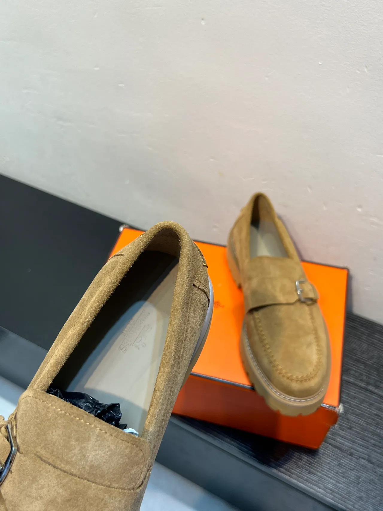 Hermès Oran Loafer Tan Suede Buckle Strap Loafer 7