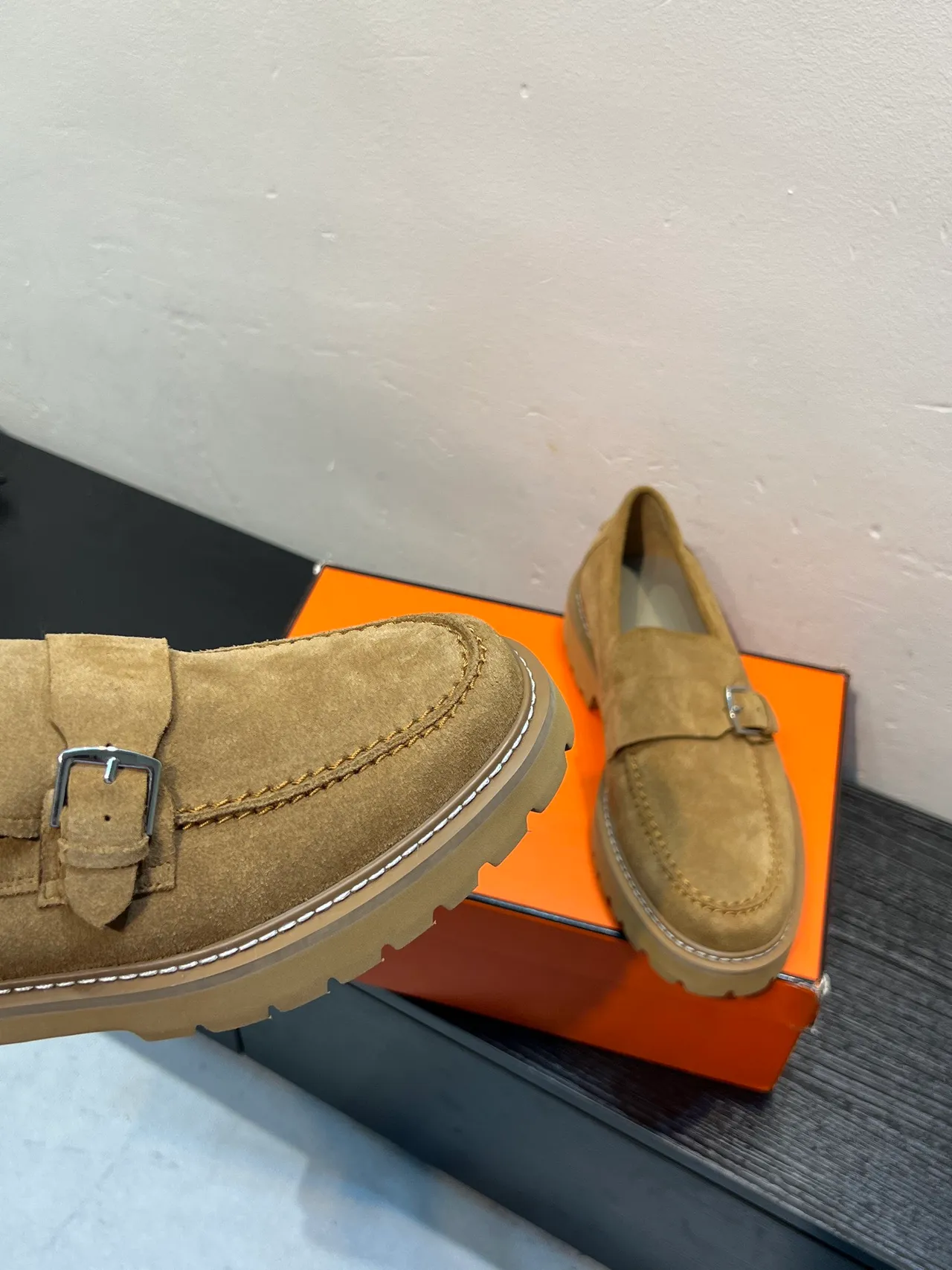 Hermès Oran Loafer Tan Suede Buckle Strap Loafer 8