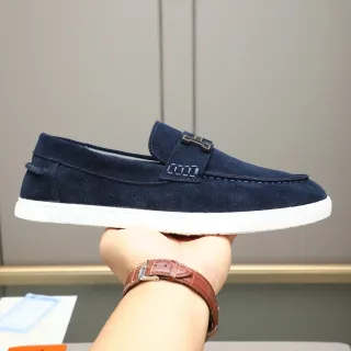 Hermès Oran 海军蓝麂皮 H 扣 乐福鞋
