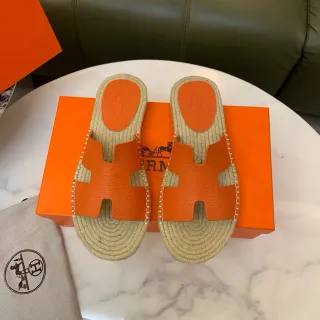 Hermès Oran برتقالي جلد H-Strap Espadrille نعال