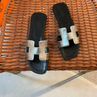 Hermès Oran Silver-Gold H-Strap sandálias