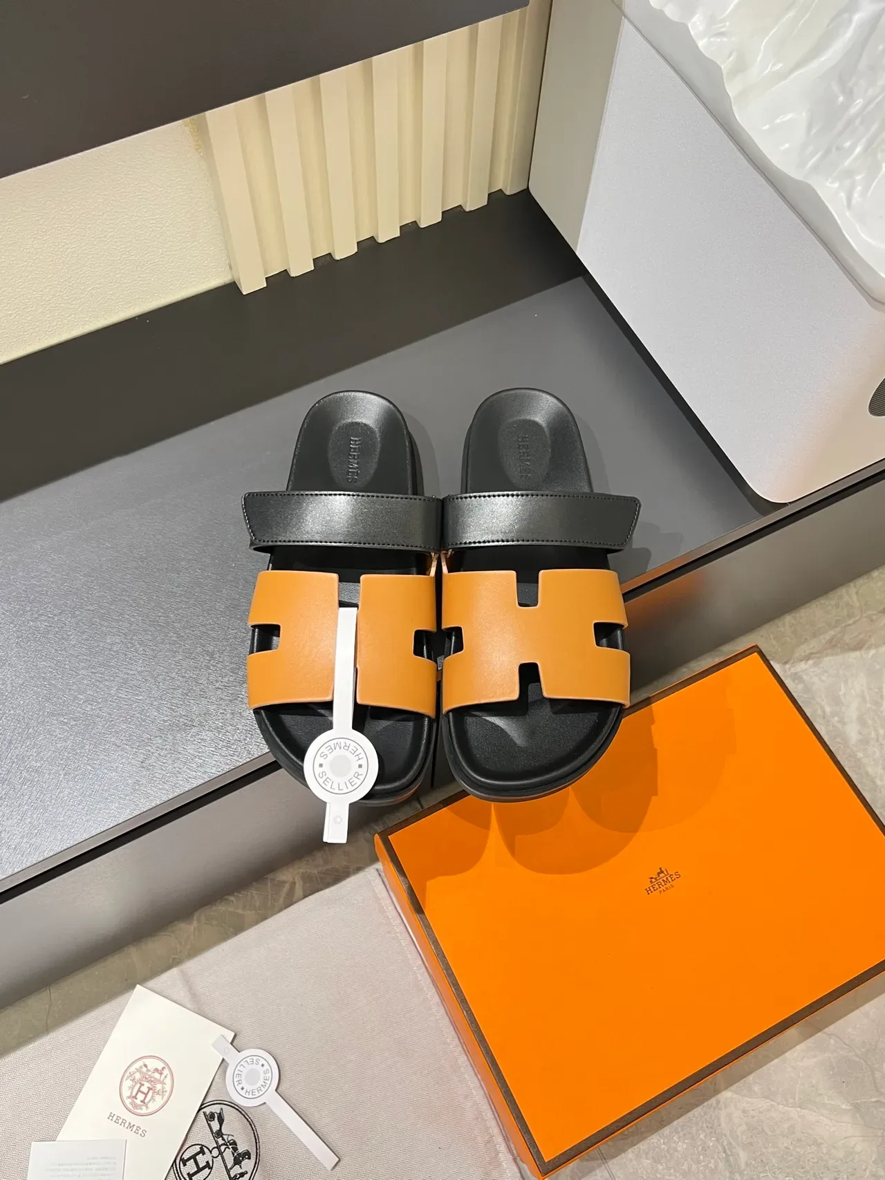 Hermès Oran Slide H-Strap Leather Slippers 6