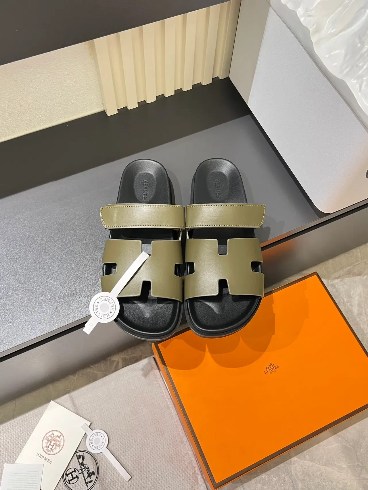 Hermès Oran Slide H-Strap Leather Slippers 10