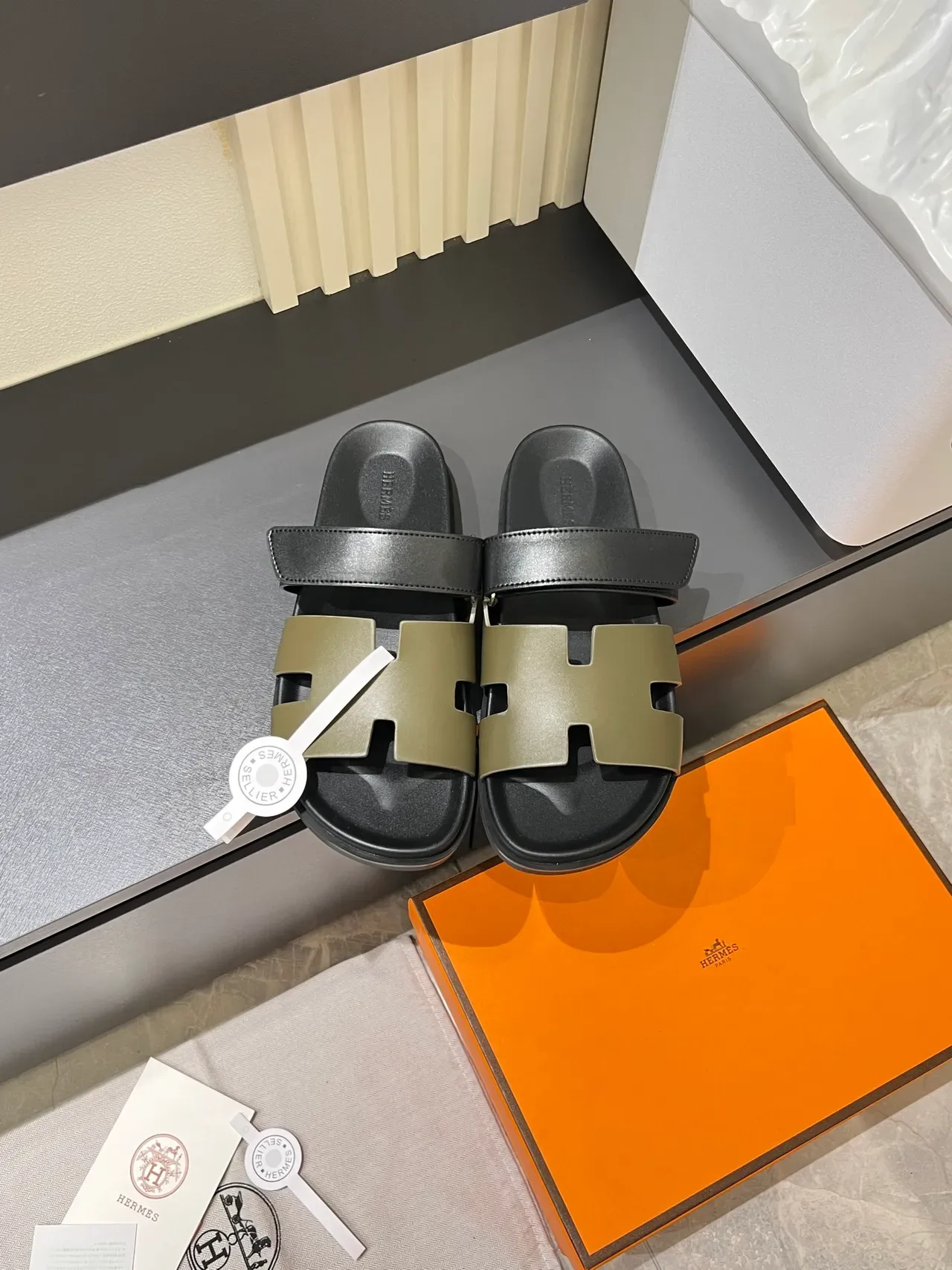 Hermès Oran Slide H-Strap Leather Slippers 13