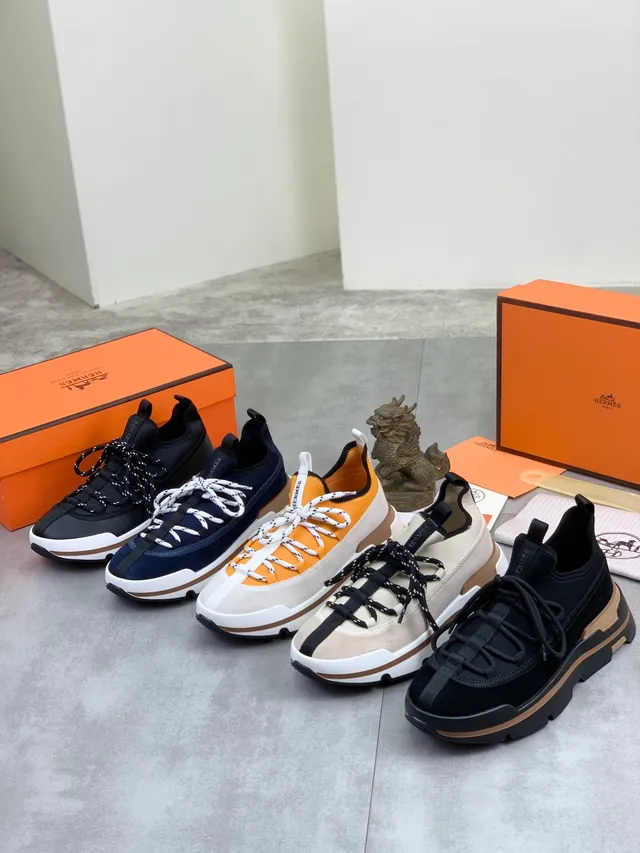 Hermès Oran حذاء رياضي كحلي سويد منقط دانتيل أسلوب حياة حذاء رياضي 2