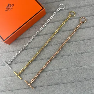 Hermès Silver Gold Chain-Link Toggle Clasp Bracelet