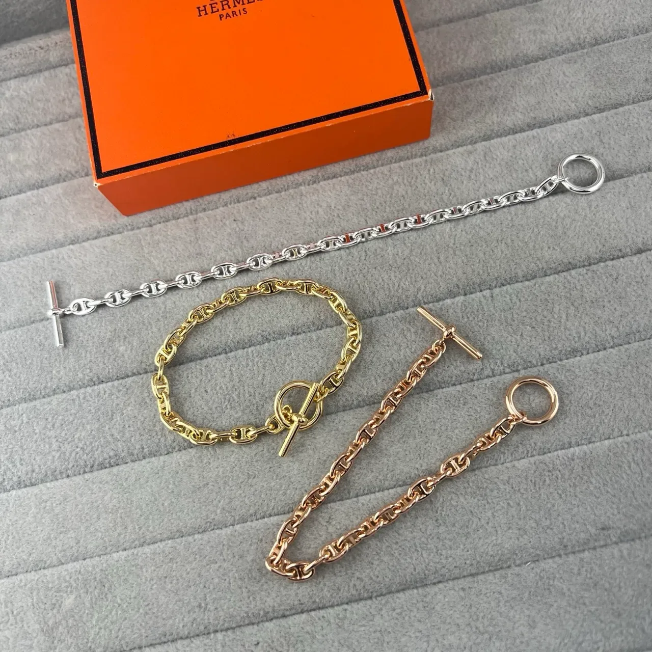 Hermès সিলভার গোল্ড চেইন-লিংক টগল ক্লাসপ ব্রেসলেট 4
