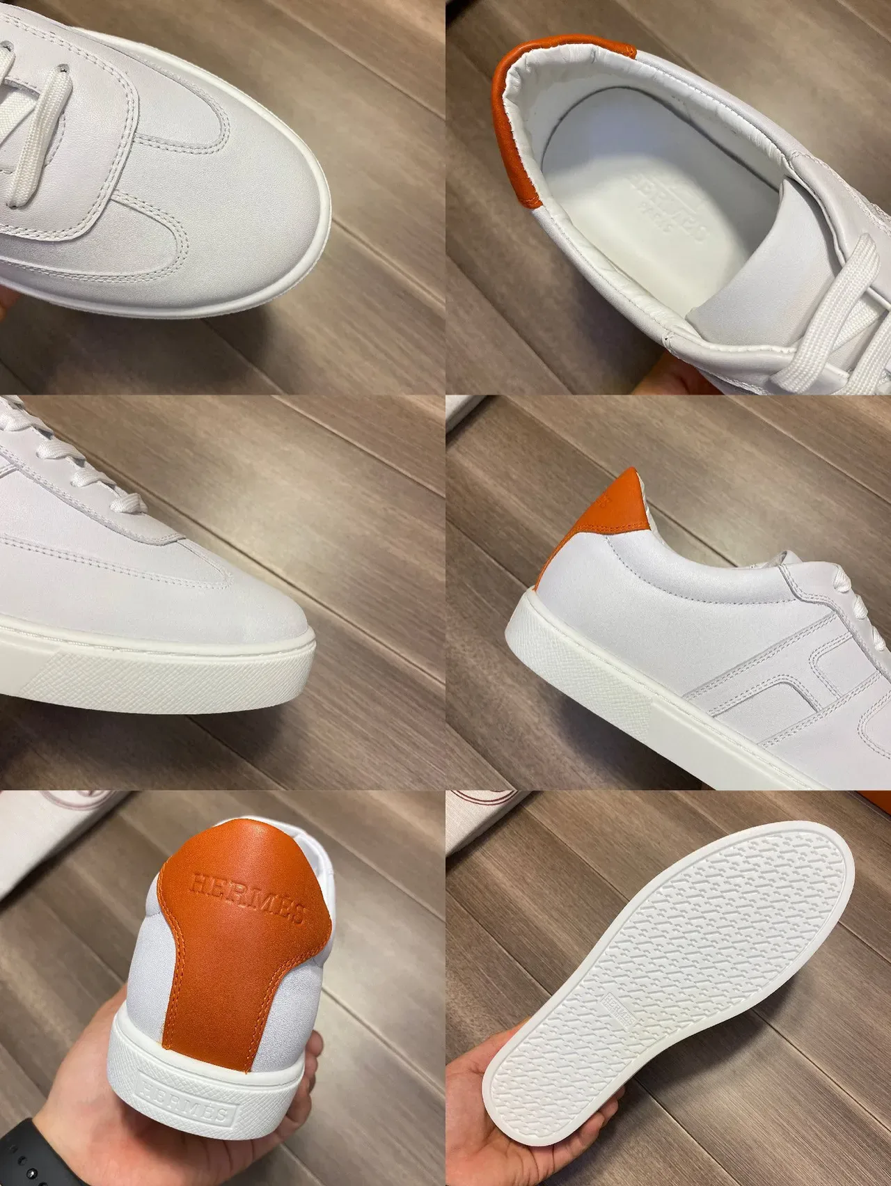 Hermès blanc et orange accent style de vie sneakers 2
