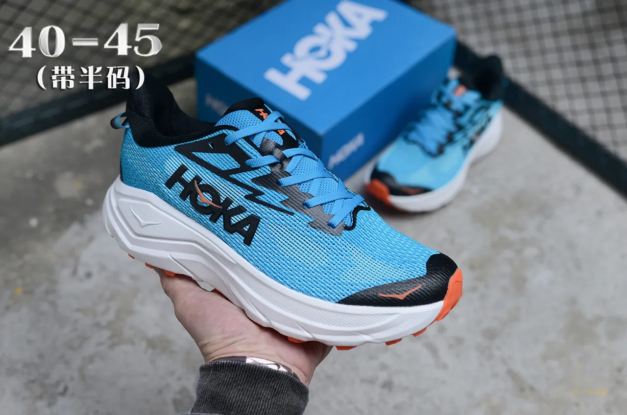 Hoka Blue Black Engineered Mesh Upper Thick White Midsole Running Shoes 3