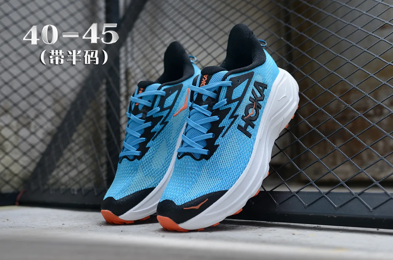 Hoka Blue Black Engineered Mesh Upper Thick White Midsole Running Shoes 5