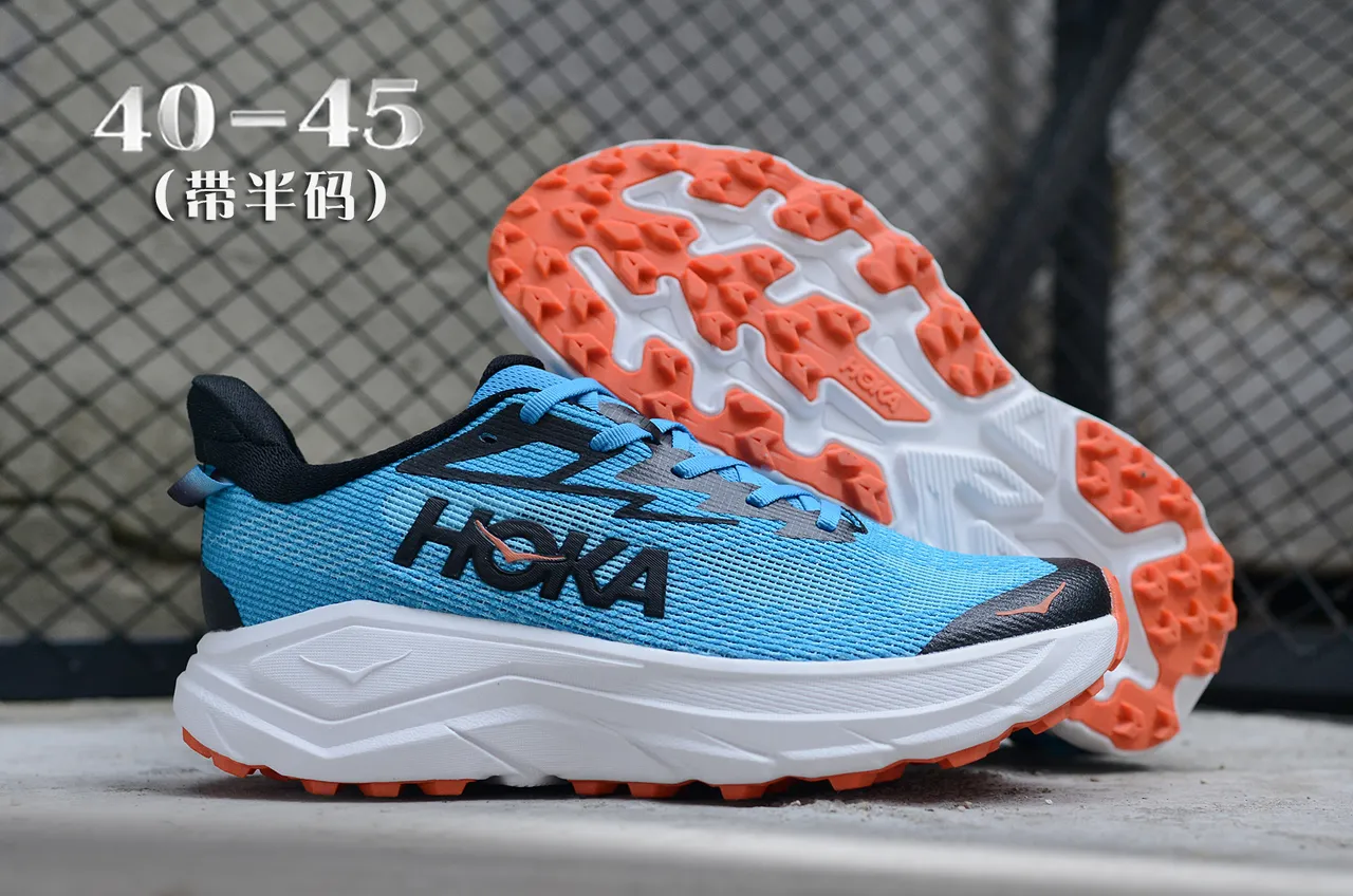 Hoka Blue Black Engineered Mesh Upper Thick White Midsole Running Shoes 7