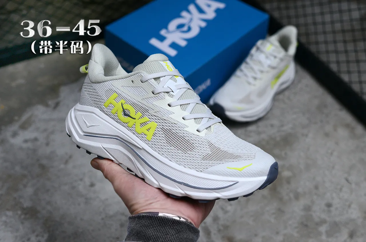 Hoka Clifton White Yellow Engineered Mesh Upper Thick Sculpted Midsole Running Shoes 3