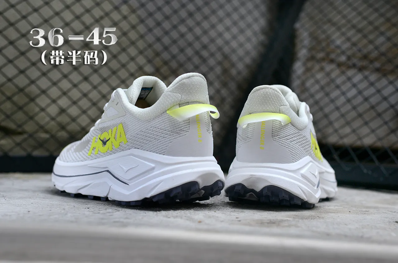 Hoka Clifton White Yellow Engineered Mesh Upper Thick Sculpted Midsole Running Shoes 6