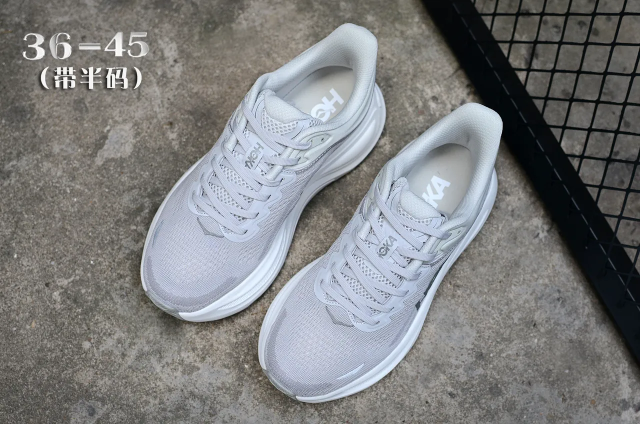 Hoka Gray White Engineered Mesh Upper Sculpted Midsole Running Shoes 4