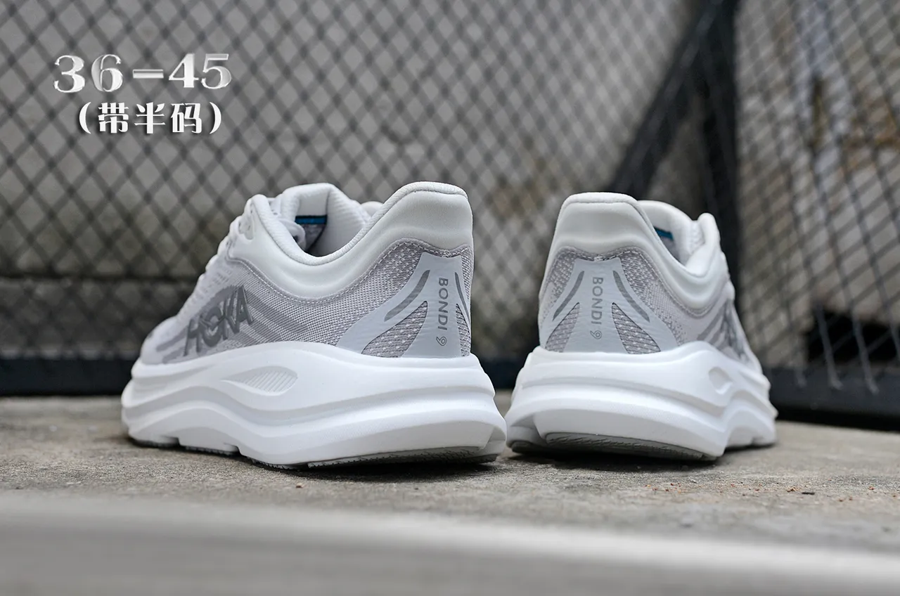Hoka Gray White Engineered Mesh Upper Sculpted Midsole Running Shoes 6