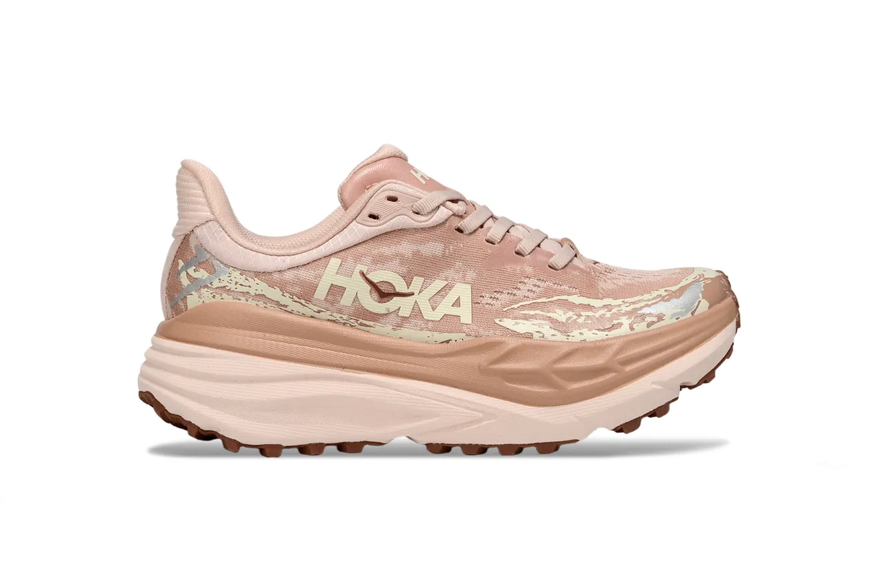 Hoka Pink Beige Thick Stacked Midsole Engineered Mesh Upper Running Shoes 2
