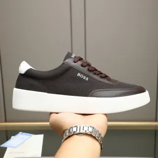 Hugo Boss Black Brown Mesh-and-Leather Upper Platform Sole Sneakers