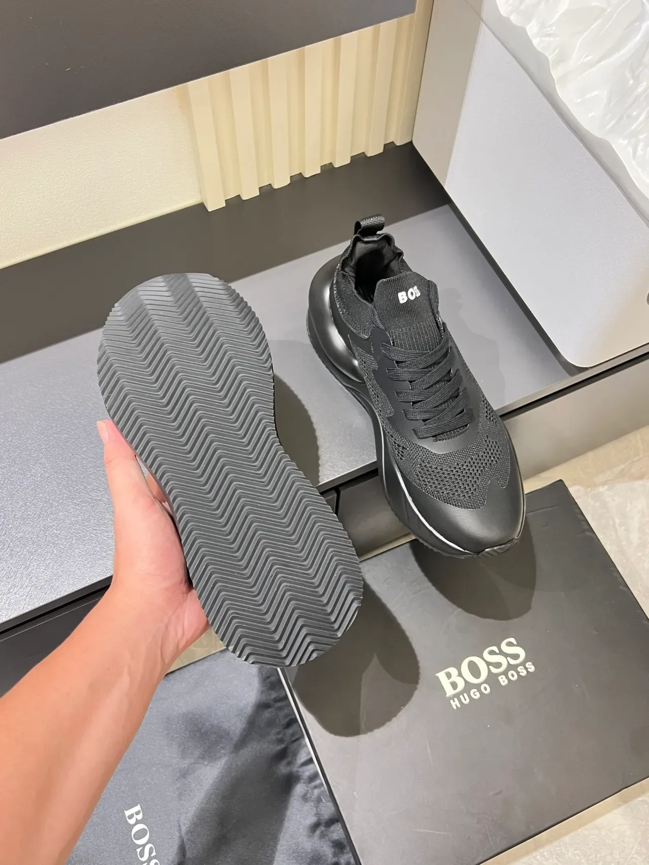 Hugo Boss Sneakers Lifestyle Noir Maille Tricotée Semelle Chunky 3