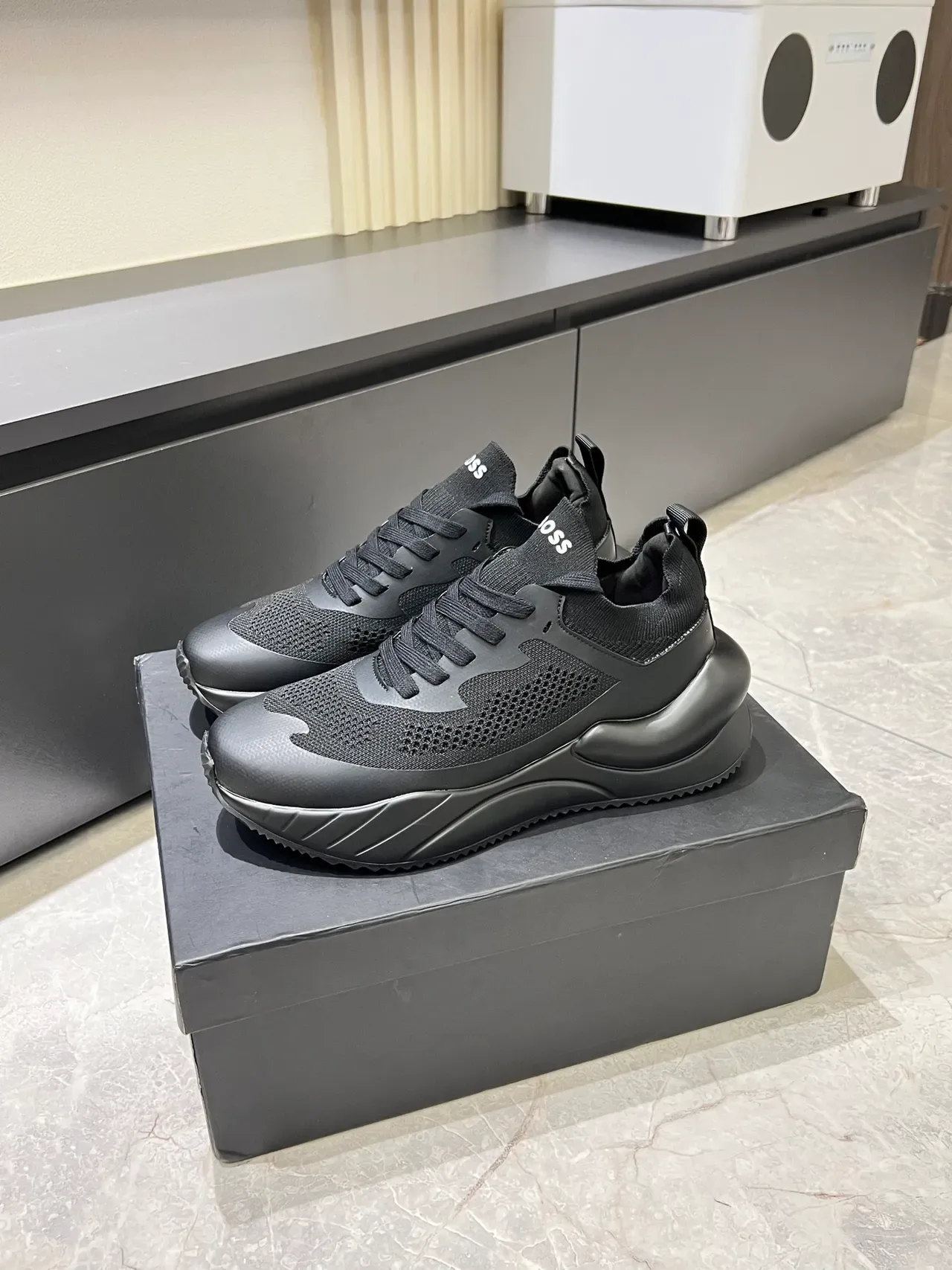 Hugo Boss Sneakers Lifestyle Noir Maille Tricotée Semelle Chunky 4