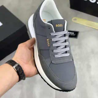 Hugo Boss Gray Suede and Leather Lace-Up Lifestyle Sneakers