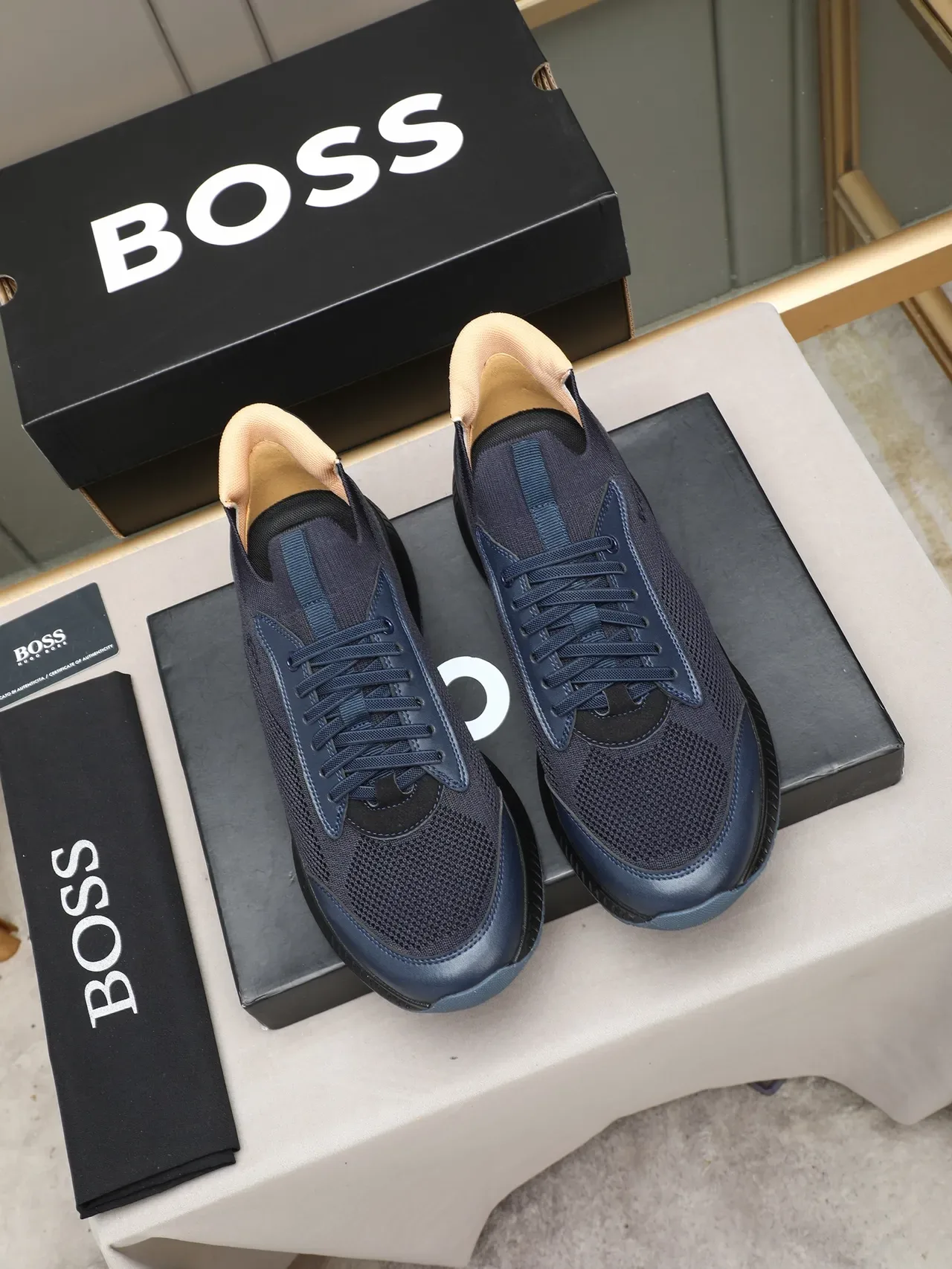 Hugo Boss Navy Knit and Synthetic Lifestyle Sneakers 2